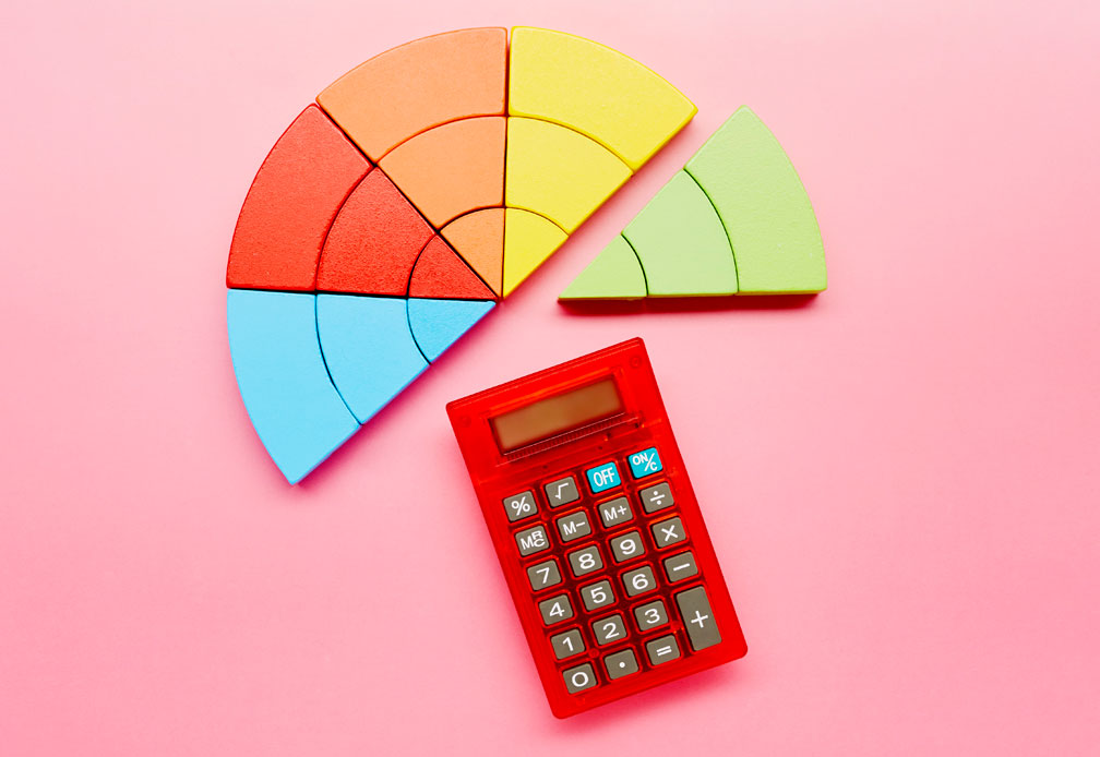 Multi colored pie chart with calculator