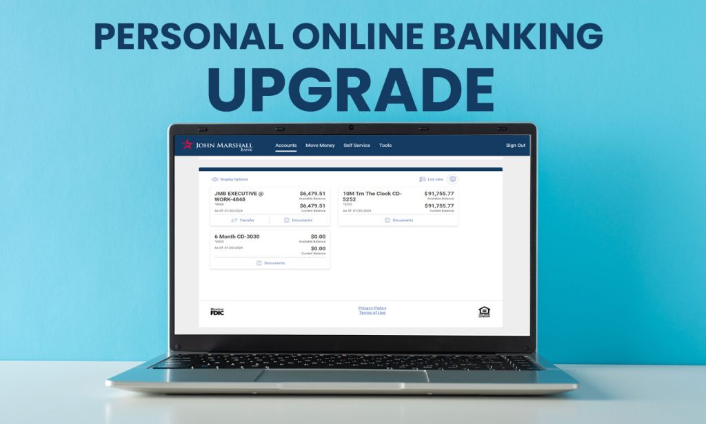 Personal Online Banking Upgrade Laptop with new interface screen