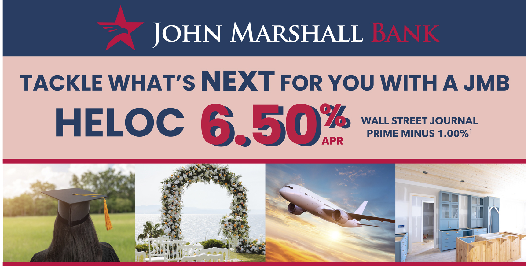 Tackle What's Next for you with a JMB HELOC at 6.50% APY Wall Street Prime Minus 1.00%